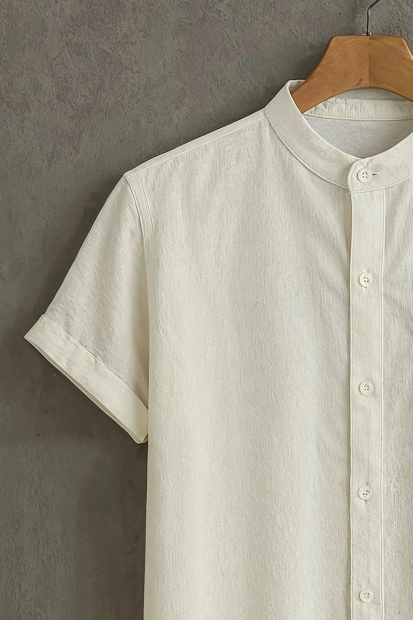 Men's Novelty Cat Print Cotton Shirt – Mandarin Collar Short Sleeve Casual Wear